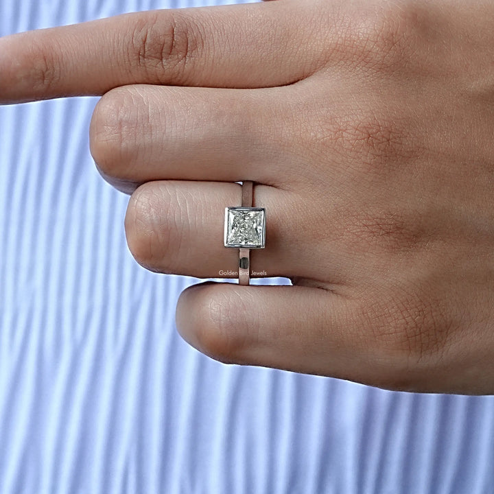 Princess Cut Moissanite Bezel Set Solitaire Ring