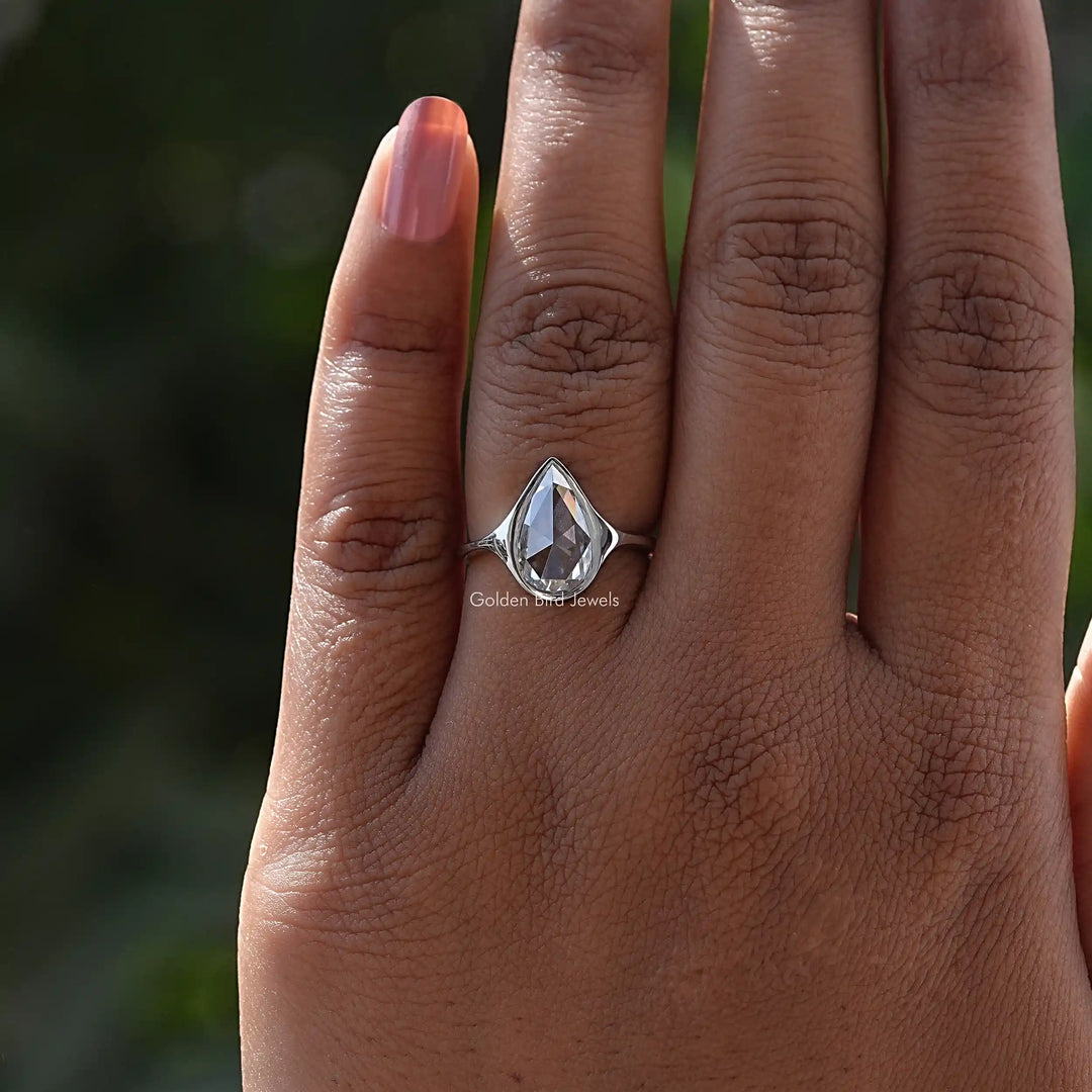 Rose Cut Pear Moissanite Bezel Set Ring