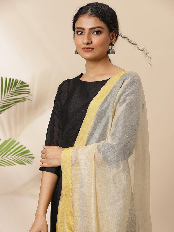 Black Poly Silk Solid Kurta with Pant and Dupatta  - By Janasya