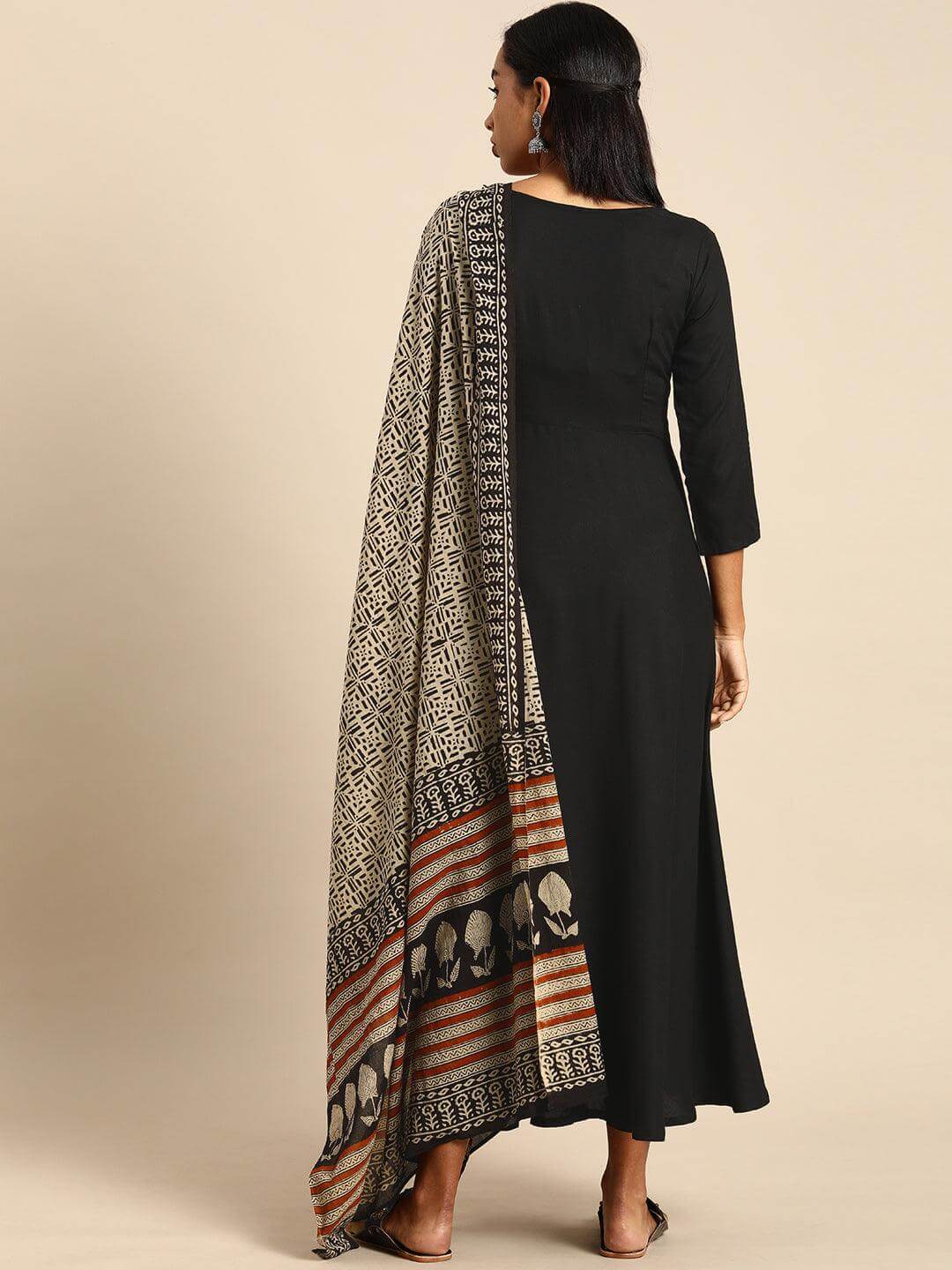 Black Rayon Solid Kurta A-Line Set  - By Janasya