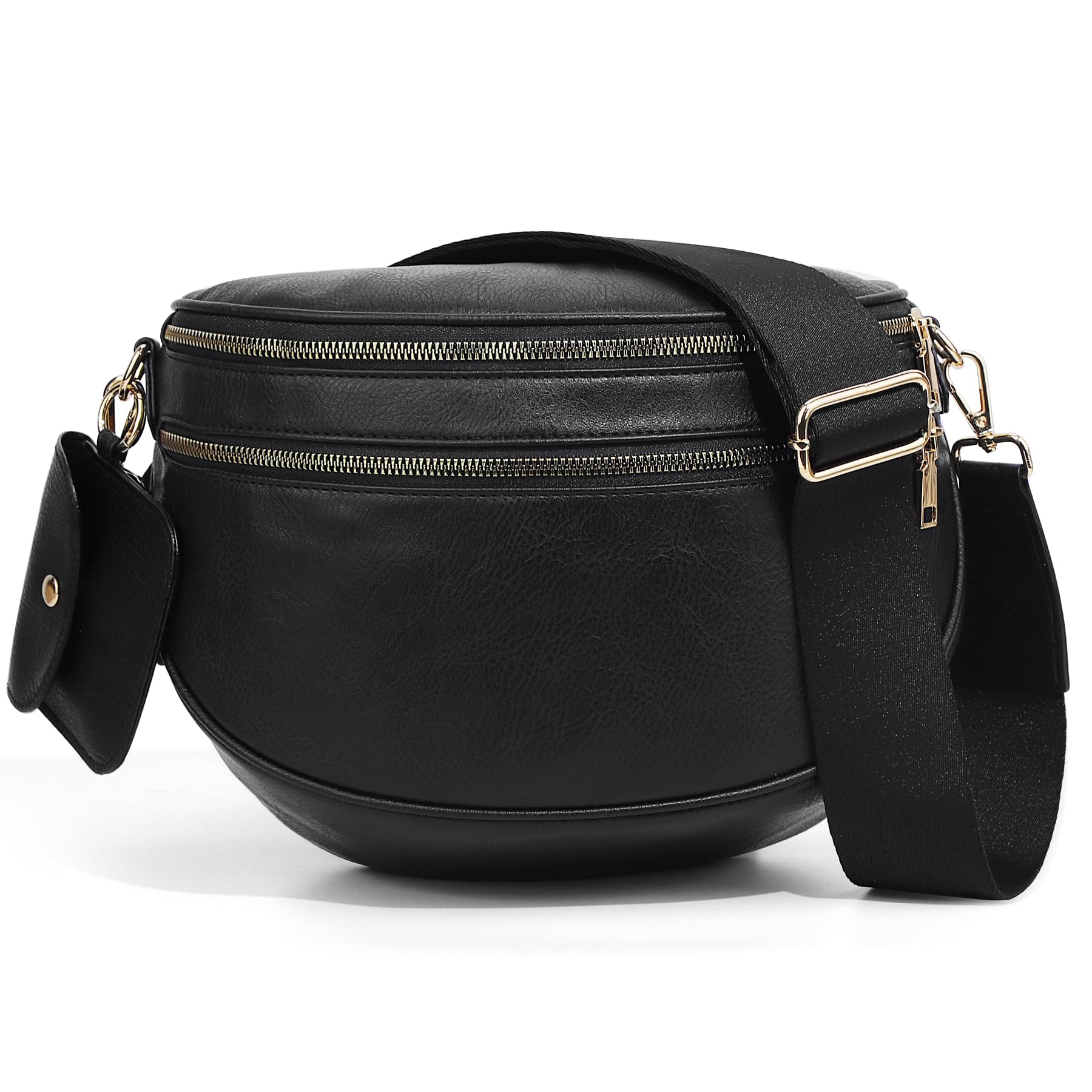 Ounamei Solid Color Crossbody Bum Bag for Women Vegan Leather Large Capacity Belt Bag for Moms & Everyday Travel