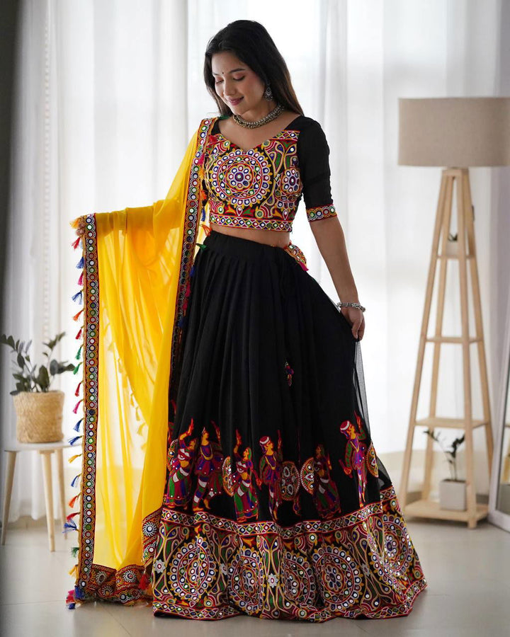 Black Color Georgette And Embroidery Work Premium Navratri Collection Lehengas  - Inspired