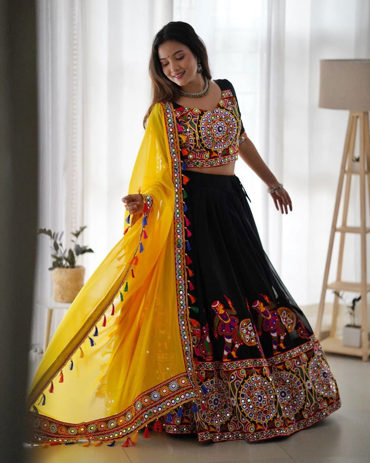 Black Color Georgette And Embroidery Work Premium Navratri Collection Lehengas  - Inspired