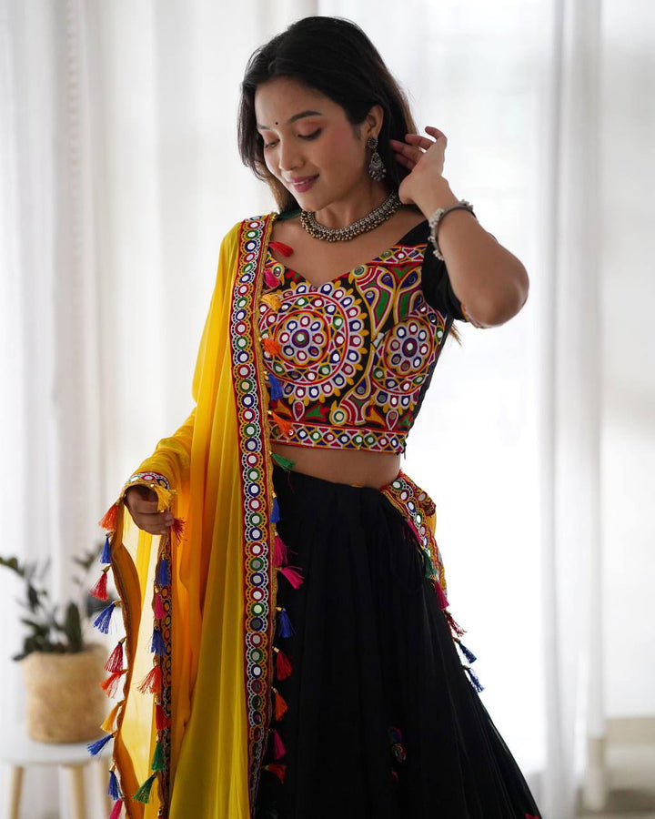 Black Color Georgette And Embroidery Work Premium Navratri Collection Lehengas  - Inspired