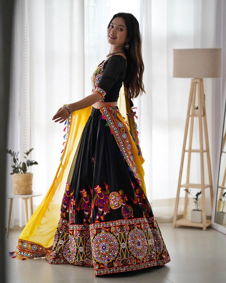 Black Color Georgette And Embroidery Work Premium Navratri Collection Lehengas  - Inspired