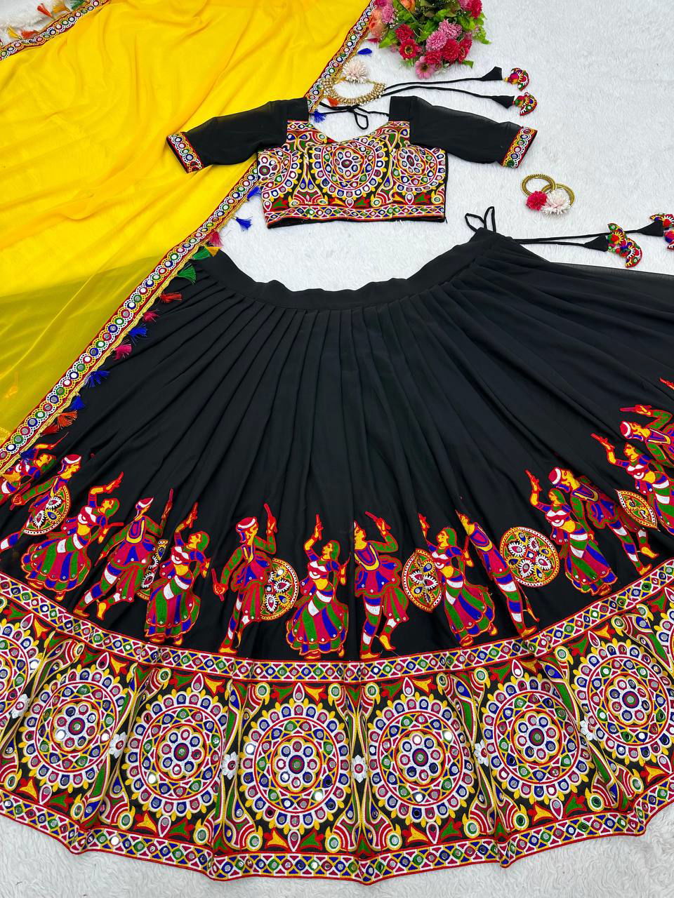 Black Color Georgette And Embroidery Work Premium Navratri Collection Lehengas  - Inspired