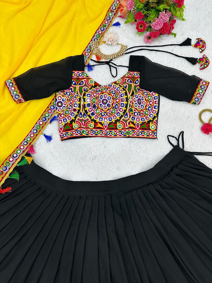 Black Color Georgette And Embroidery Work Premium Navratri Collection Lehengas  - Inspired