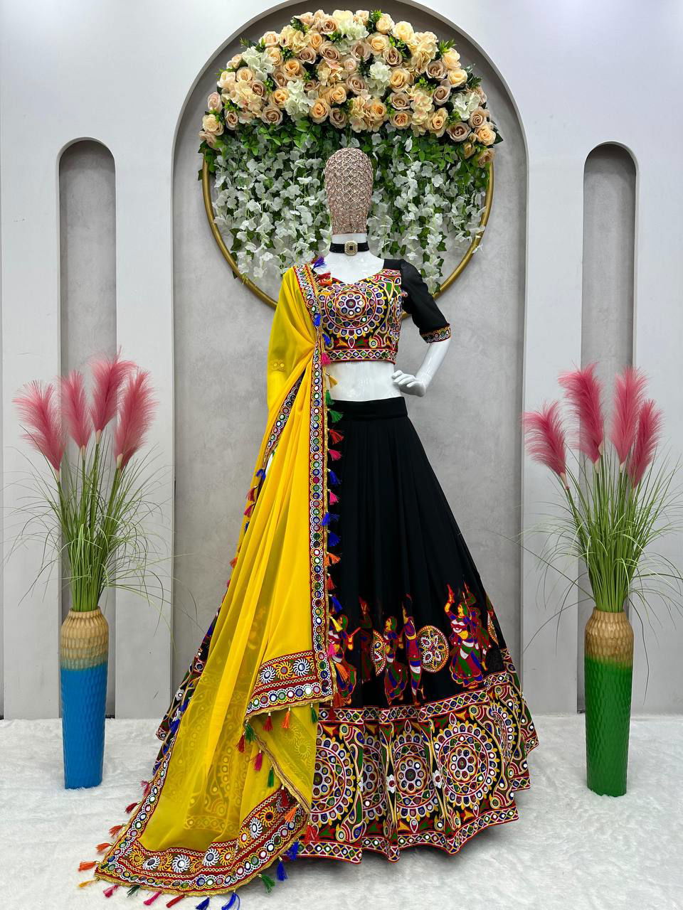 Black Color Georgette And Embroidery Work Premium Navratri Collection Lehengas  - Inspired