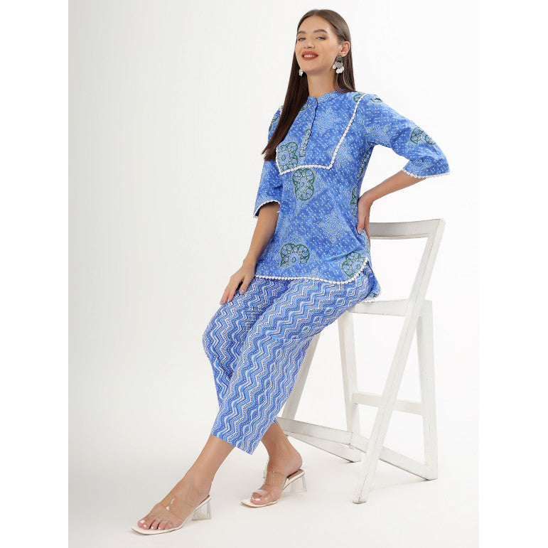 Blue Charm Printed Kurta Set - qivii