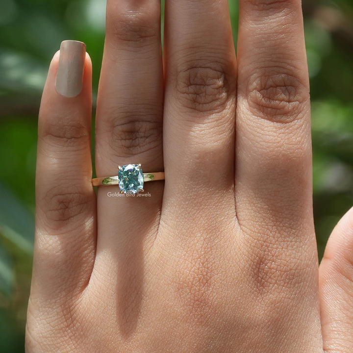 Blue Elongated Cushion Moissanite Engagement Ring