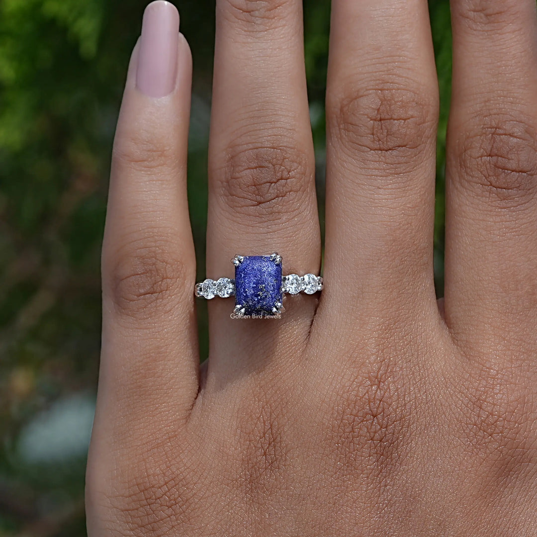 Blue Emerald Cut Gemstone Engagement Ring