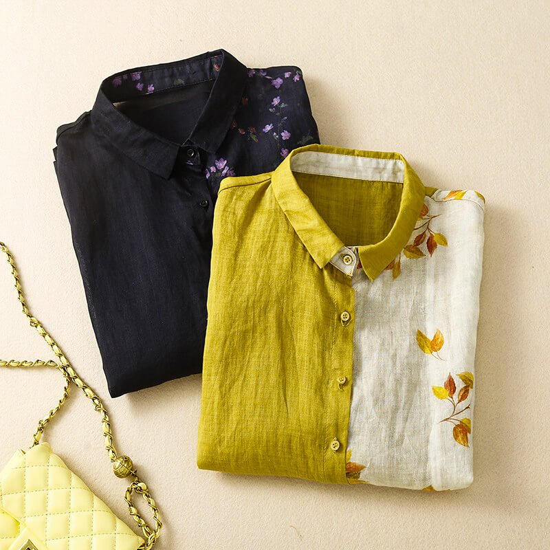 Lila Two-Tone Linen Blouse  - By Qivii