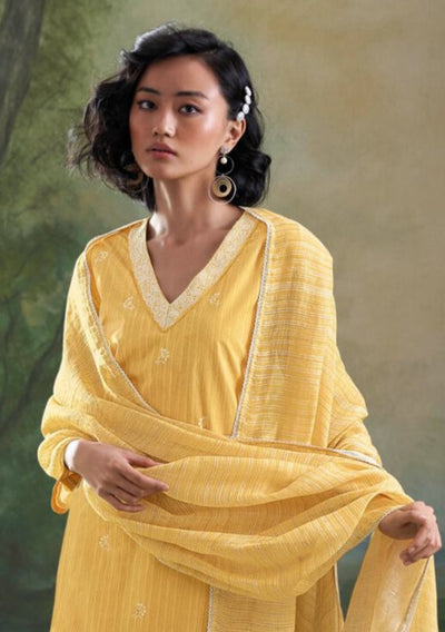 YELLOW PREMIUM COTTON PRINTED WITH HAND WORK SALWAR SUIT