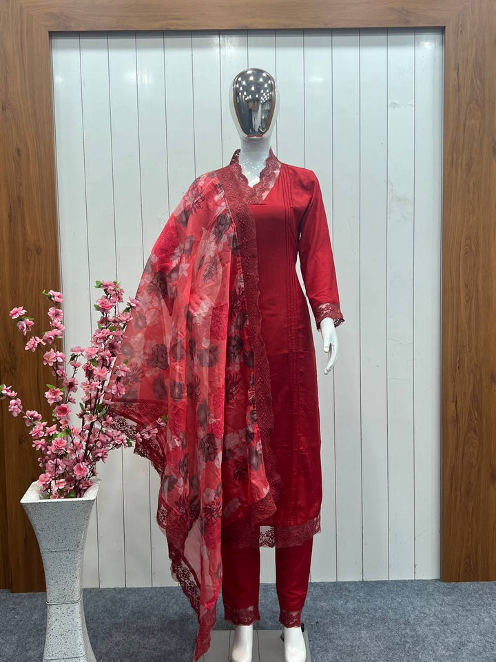 RED COLOR PURE SOFT MASKA COTTON SILK PENT STYLE  FREE SIZE