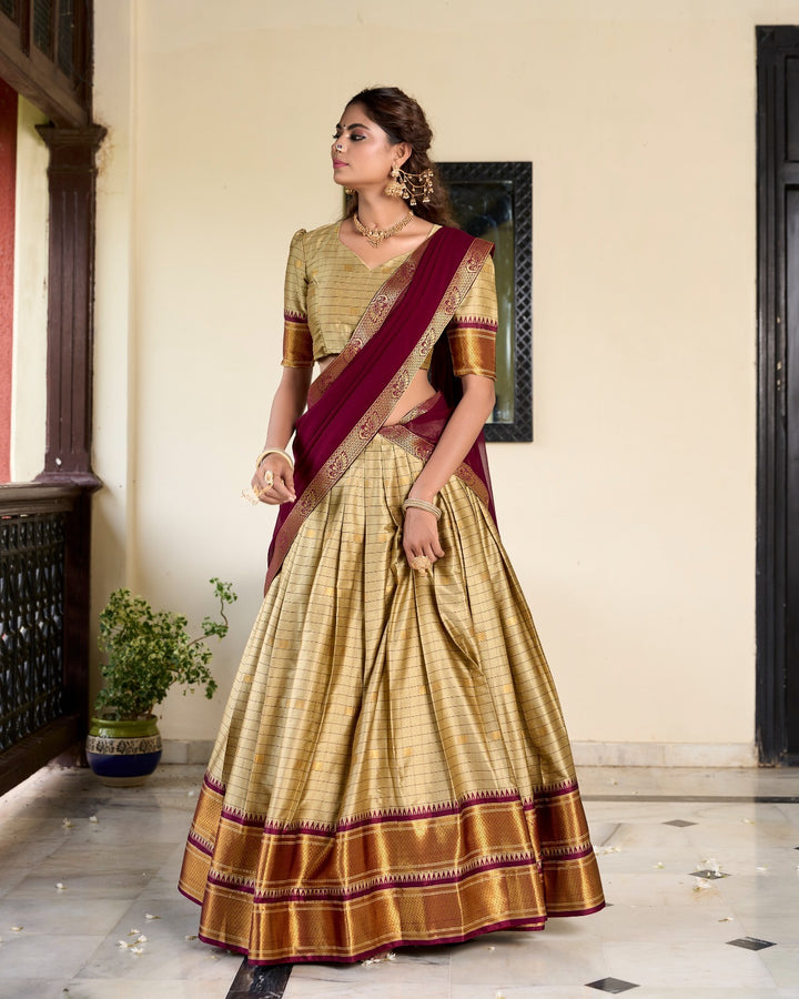 Cream Cotton Silk Weaving Work With Paithani Concept Lehenga