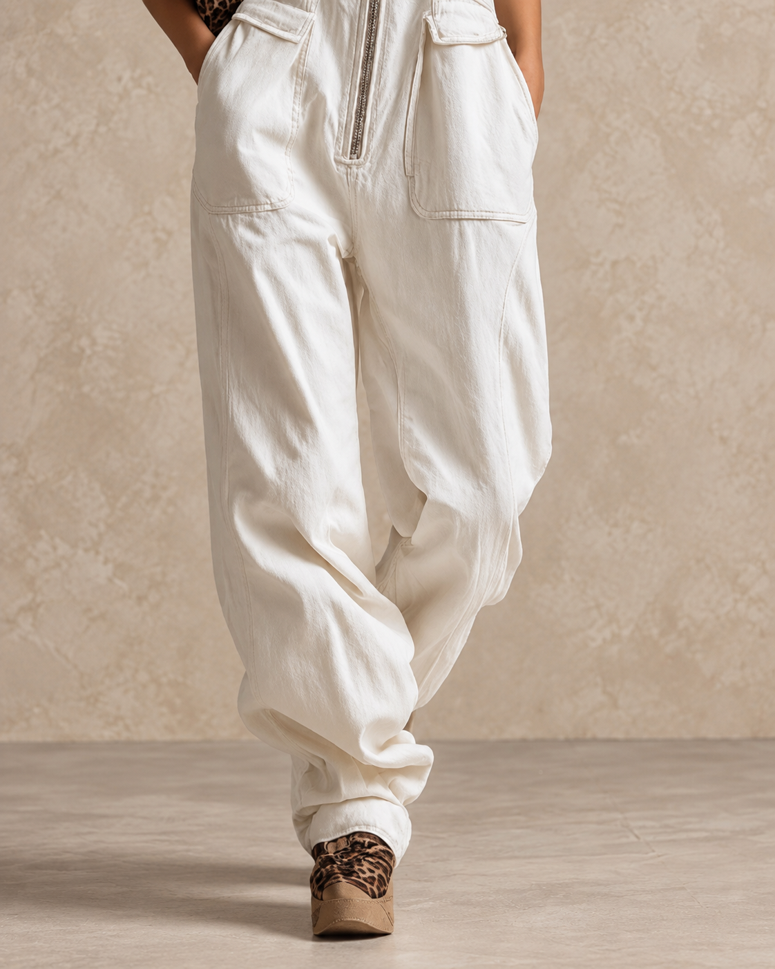 Stylish Silhouette White Denim Sleeveless Jumpsuit  - By Qivii