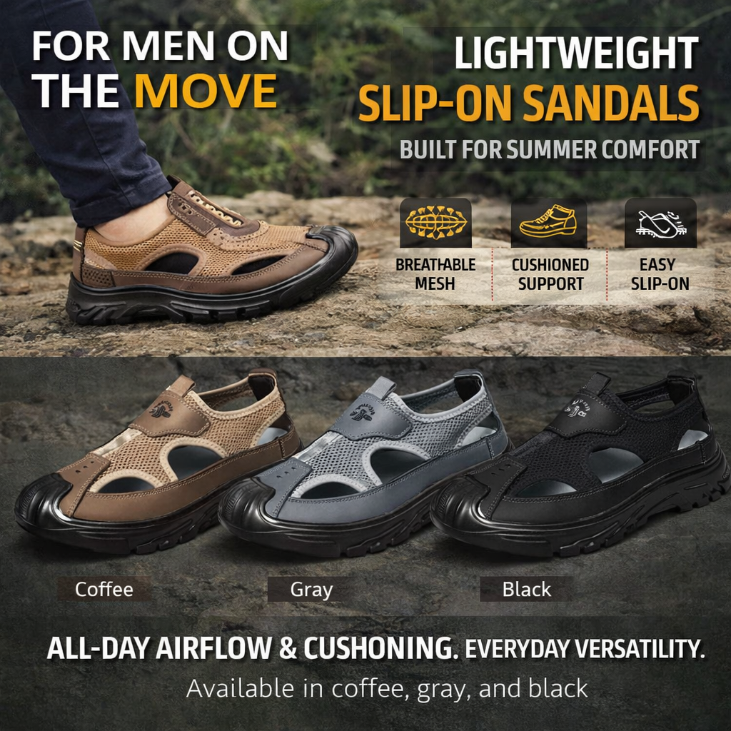 Aero Men’s Breathable Closed-Toe Sandals – Lightweight Mesh Outdoor Casual Beach Shoes (US8–11.5)