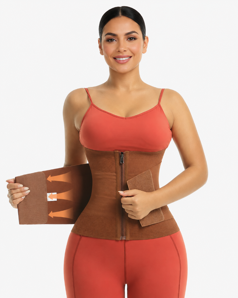 Double Compression Zipper Waist Trainer Corset Girdle  - By Qivii