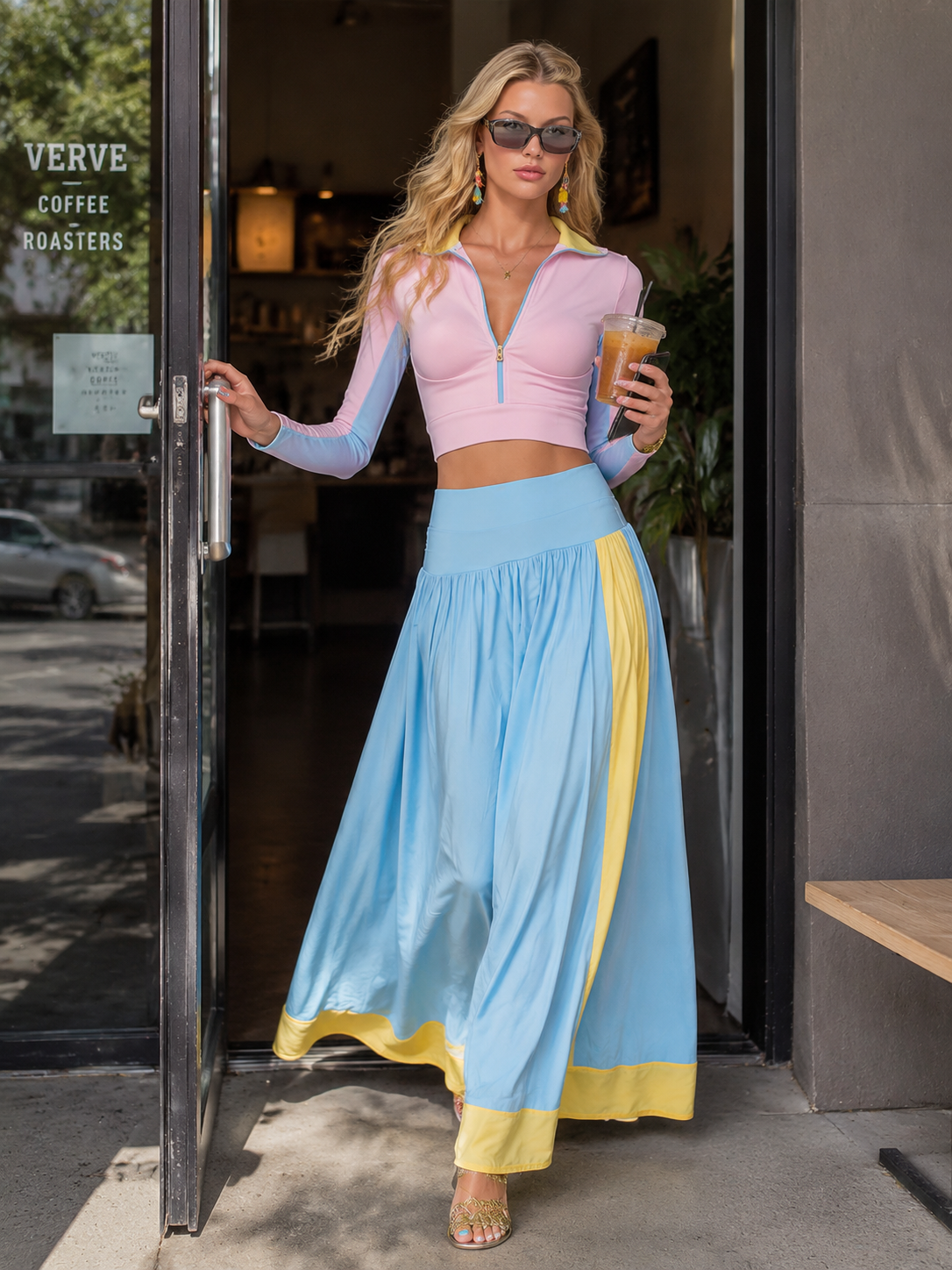 Capri Pastel Maxi Skirt Sport Set Dreamy Coastal Energy  - By Qivii