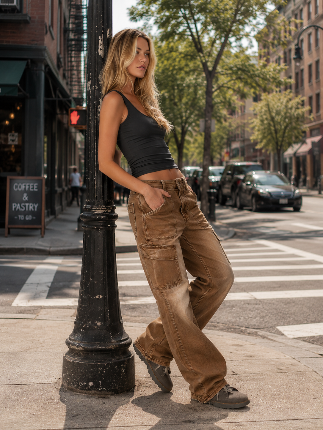 Stylish & Distinctive Distressed Brown Cargo Jeans