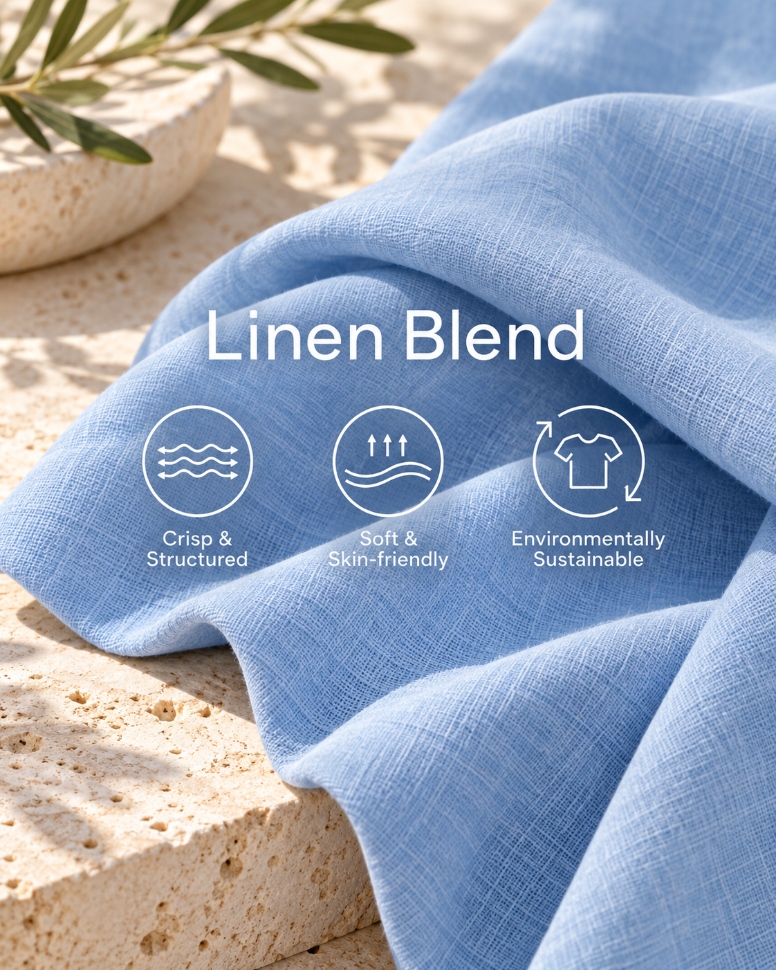Women's Light‑Blue Linen Fabric Stand‑Collar Half‑Zip Oversized Top & Wide‑Leg Pants Set - By Qivii