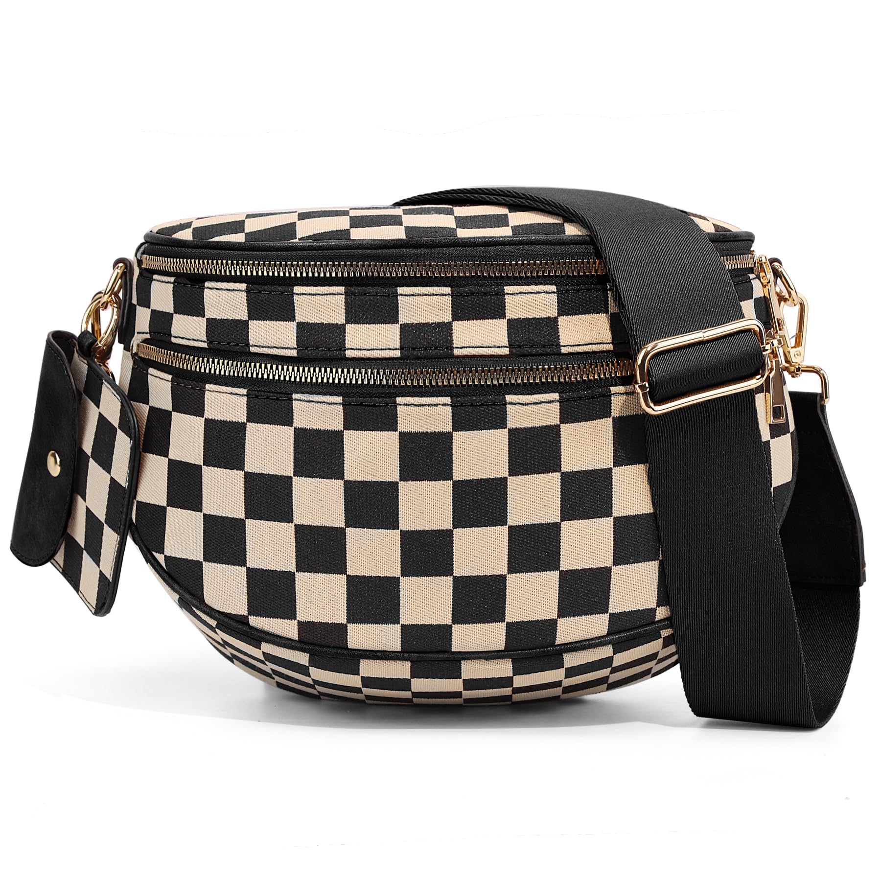 Ounamei Checkered Crossbody Bum Bag for Women Large Capacity Belt Bag for Moms & Everyday Travel