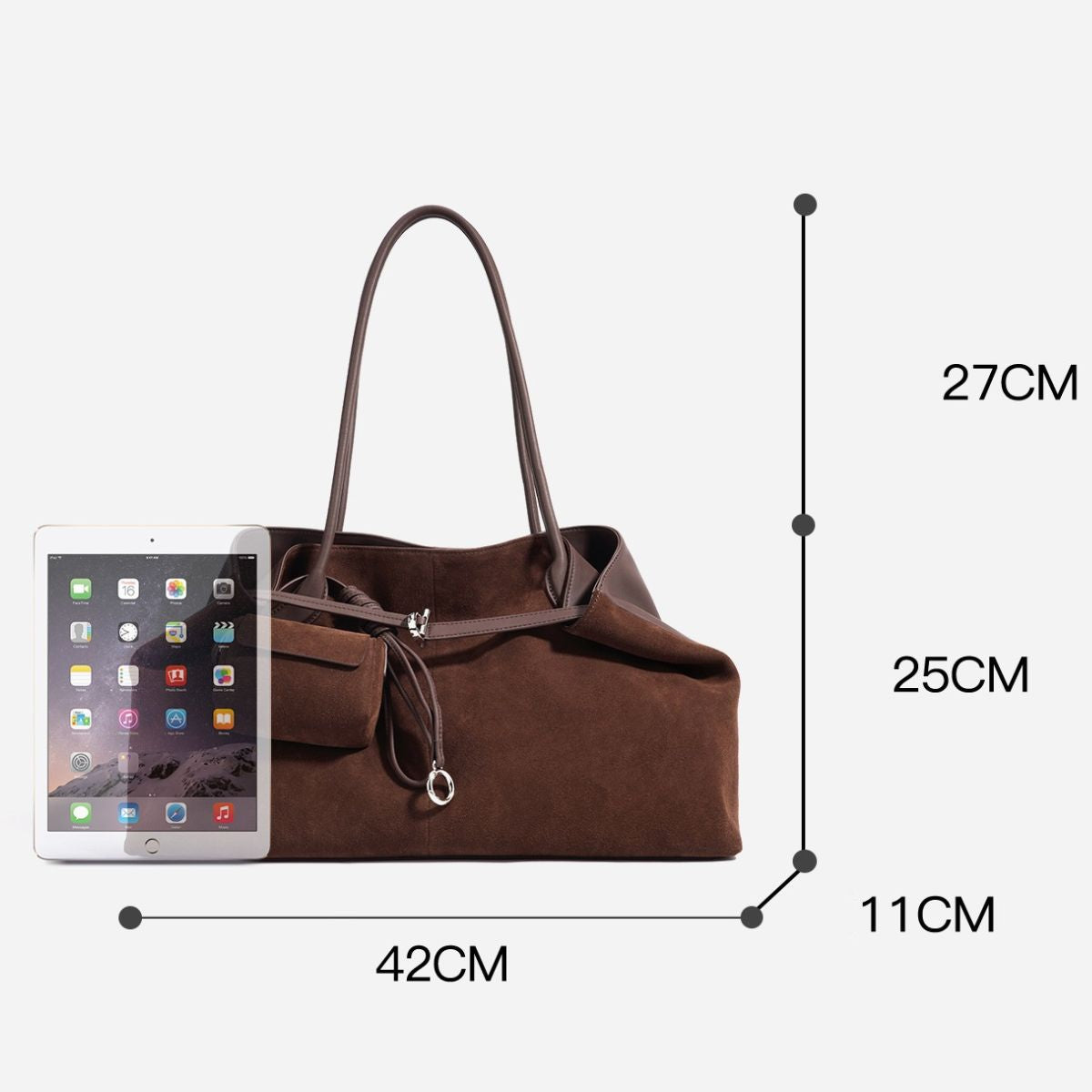 Classic Suede Leather Tote Bag for Women, Large Capacity Shoulder Handbag, Soft Suede Cowhide Work & Everyday Bag