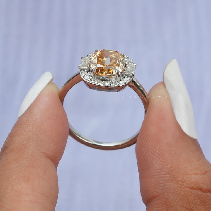 Criss Cut Cushion Multi Stone Moissanite Halo Ring