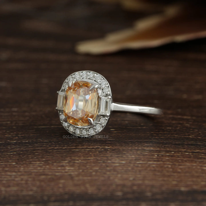 Criss Cut Cushion Multi Stone Moissanite Halo Ring