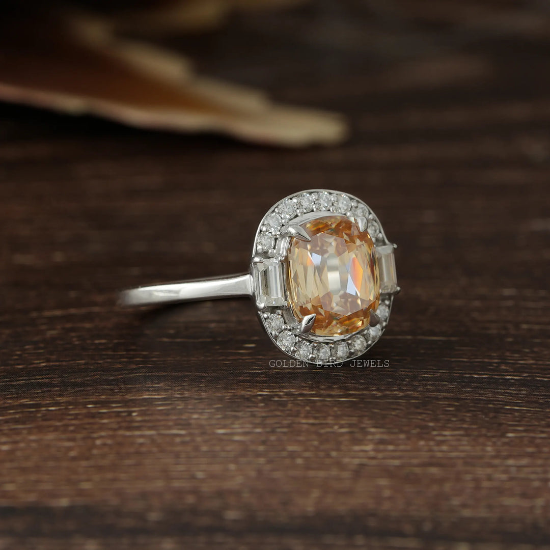 Criss Cut Cushion Multi Stone Moissanite Halo Ring