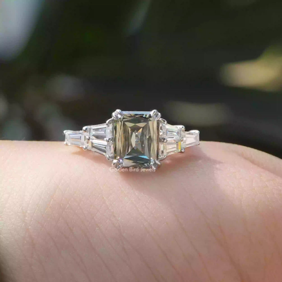 Grey Criss Cut Moissanite Bridge Accent Set Engagement Ring