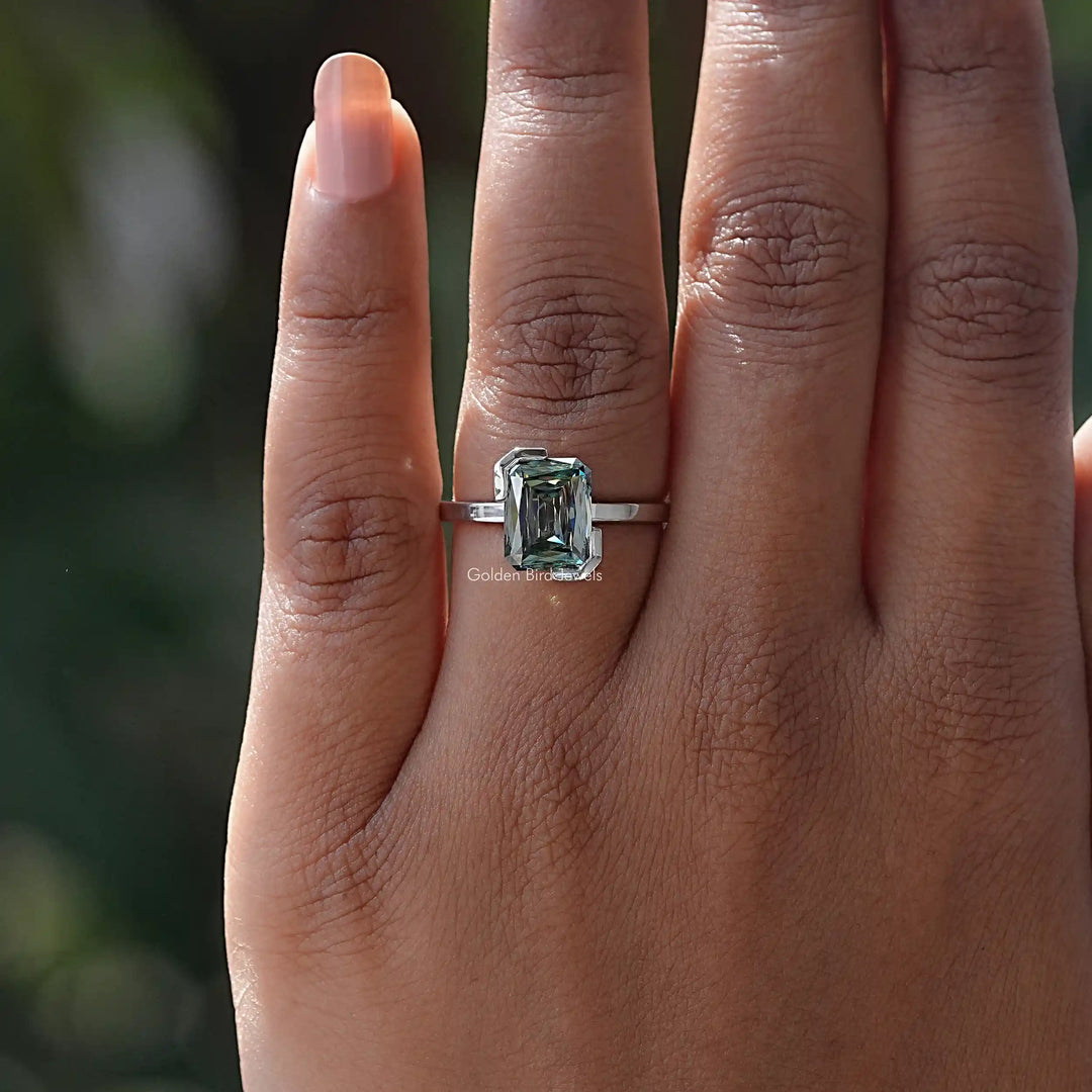 Half Bezel Criss Cut Moissanite Solitaire Ring