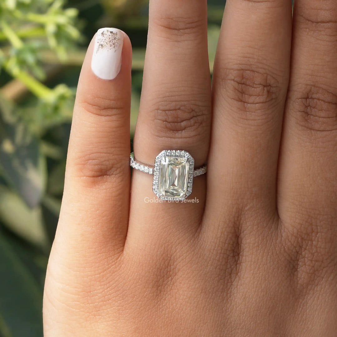 Criss Cut Colorless Moissanite Halo Wedding Ring