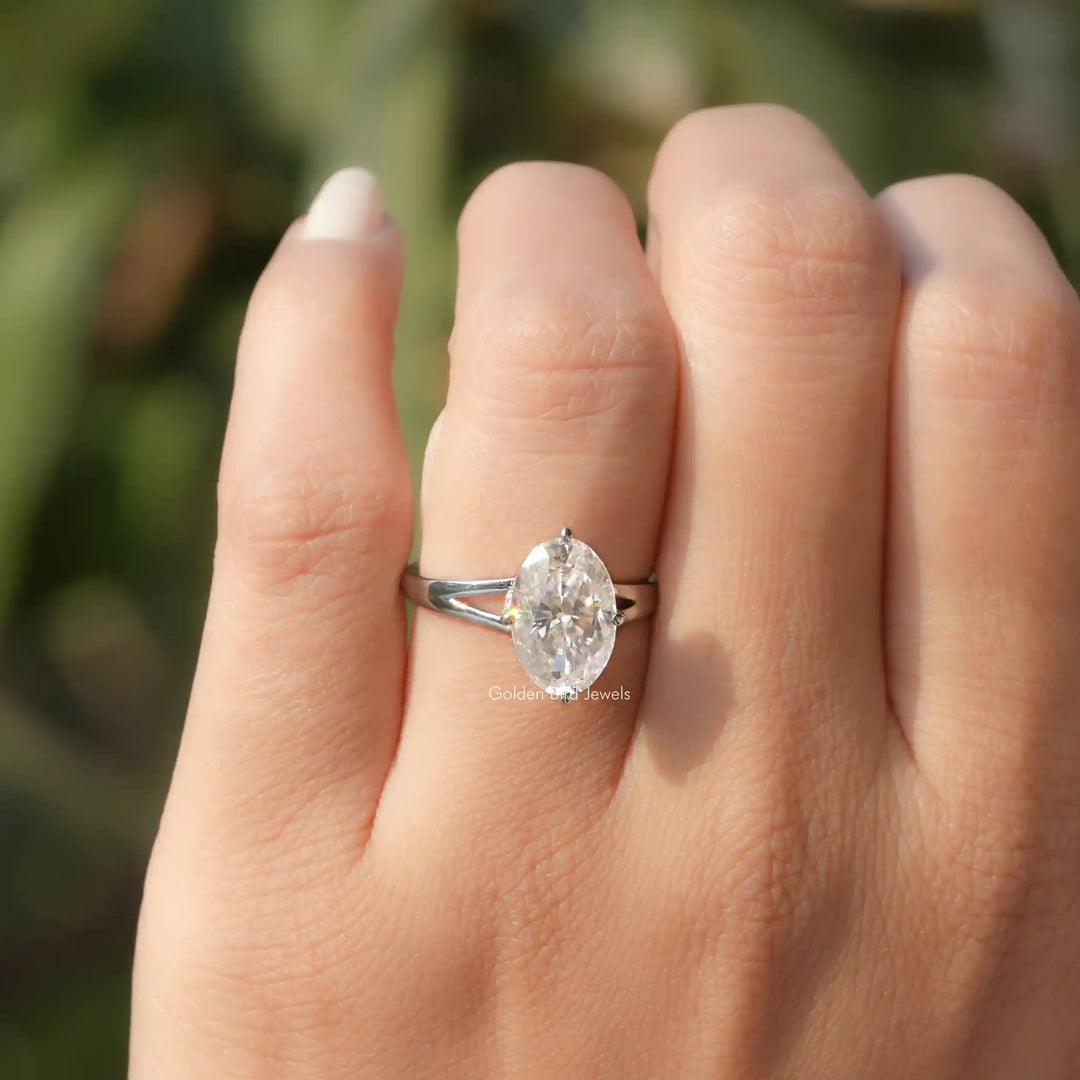 Moissanite Crushed Ice Oval Hidden Halo Ring