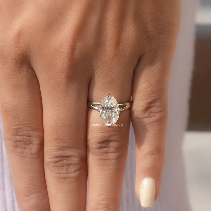 Moissanite Crushed Ice Oval Hidden Halo Ring