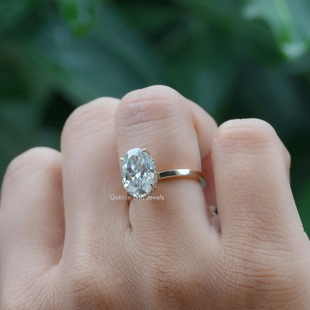 Oval Cut Solitaire Hidden Halo Ring