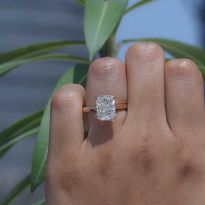 Cushion Cut Lab Diamond Hidden Halo Ring