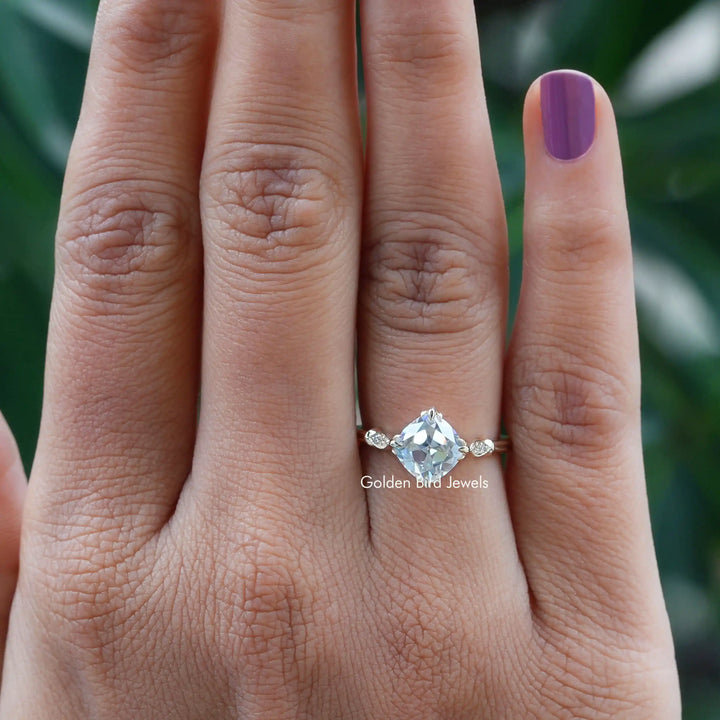 Old Mine Cushion Cut Moissanite Accent Stone Ring