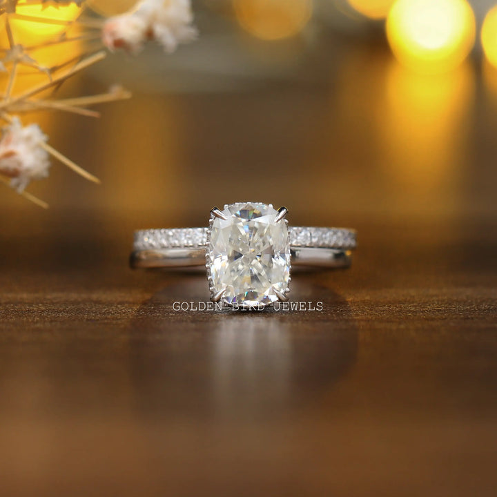 Elongated Cushion Cut Moissanite Bridal Wedding Ring Set