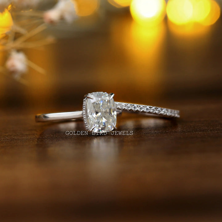 Elongated Cushion Cut Moissanite Bridal Wedding Ring Set