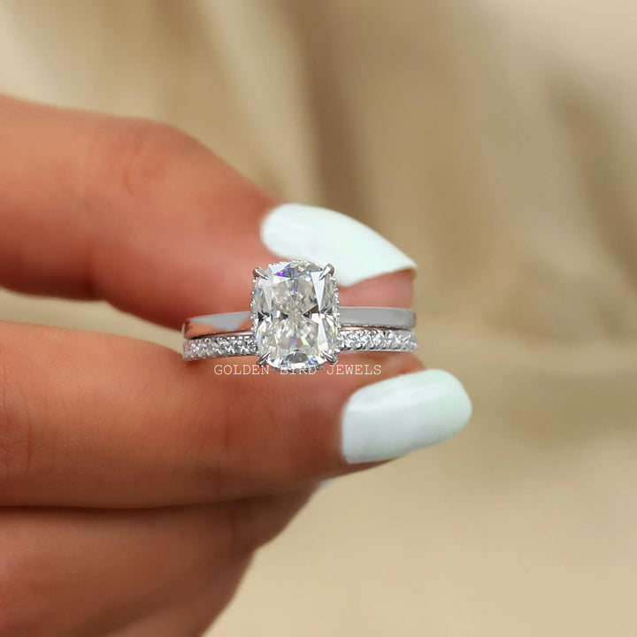 Elongated Cushion Cut Moissanite Bridal Wedding Ring Set