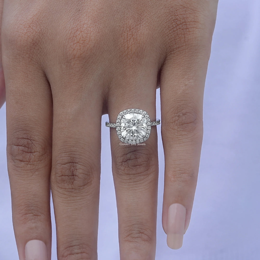 Moissanite Cushion Cut Halo Engagement Ring