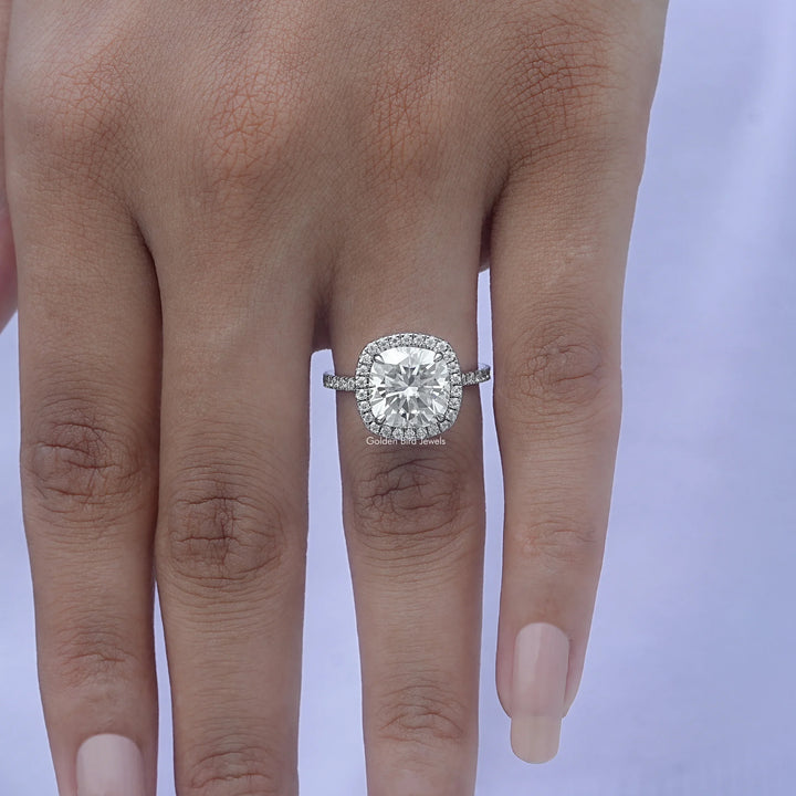 Moissanite Cushion Cut Halo Engagement Ring