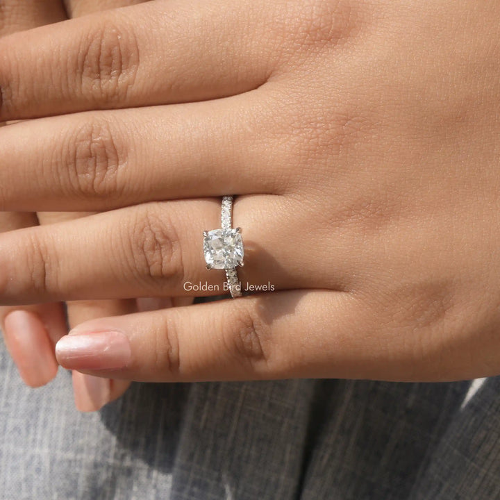 Cushion Cut Solitaire Accent Stone Engagement Ring