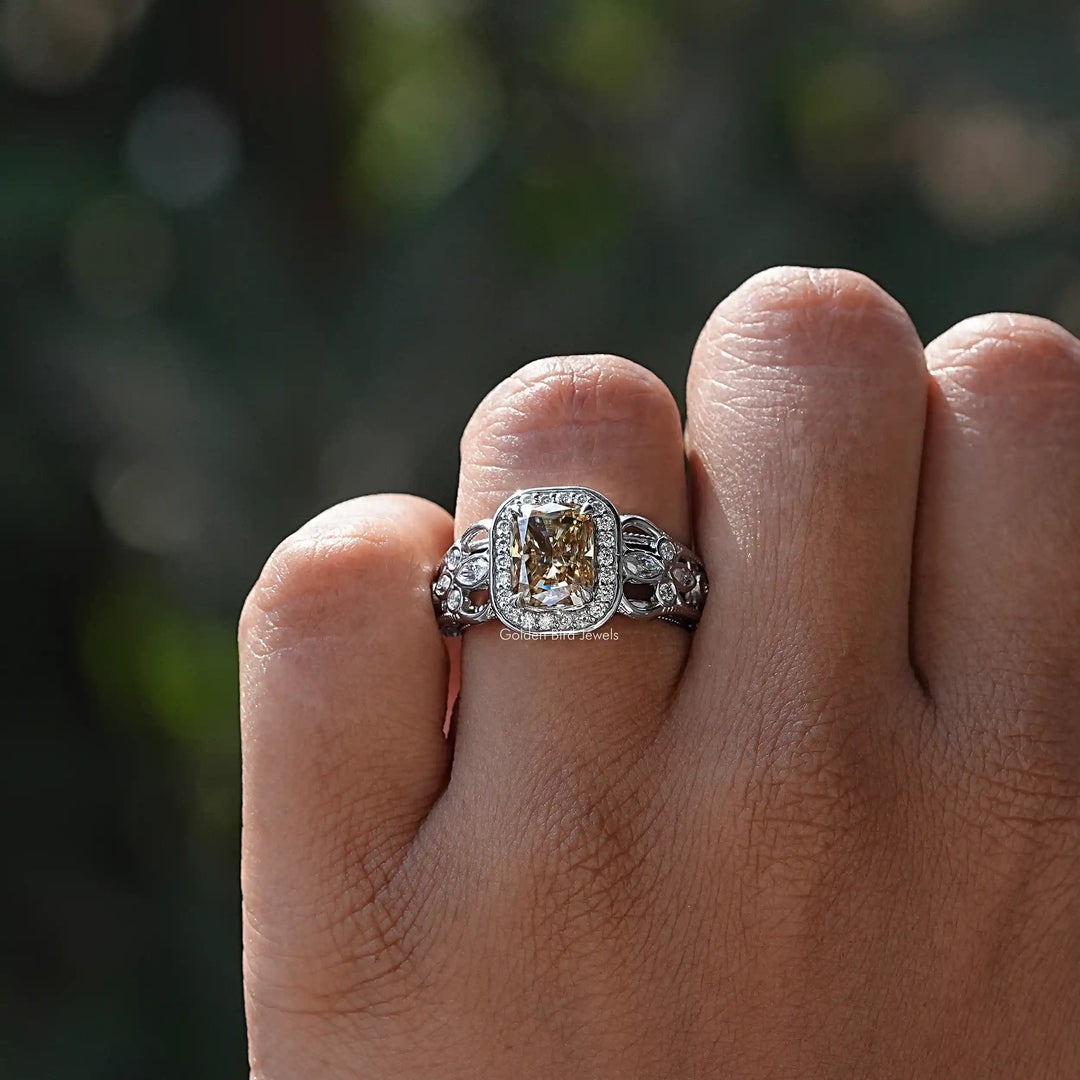 Cushion Cut Moissanite Halo Engagement Ring