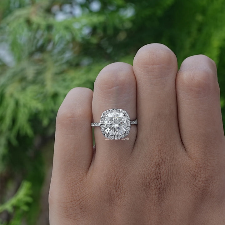 Moissanite Cushion Cut Halo Engagement Ring