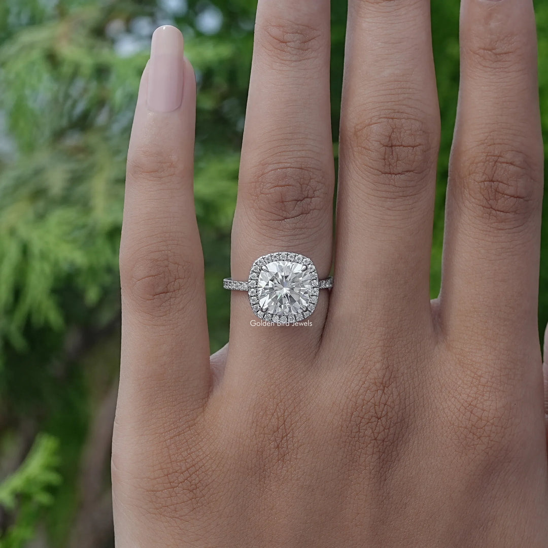 Moissanite Cushion Cut Halo Engagement Ring