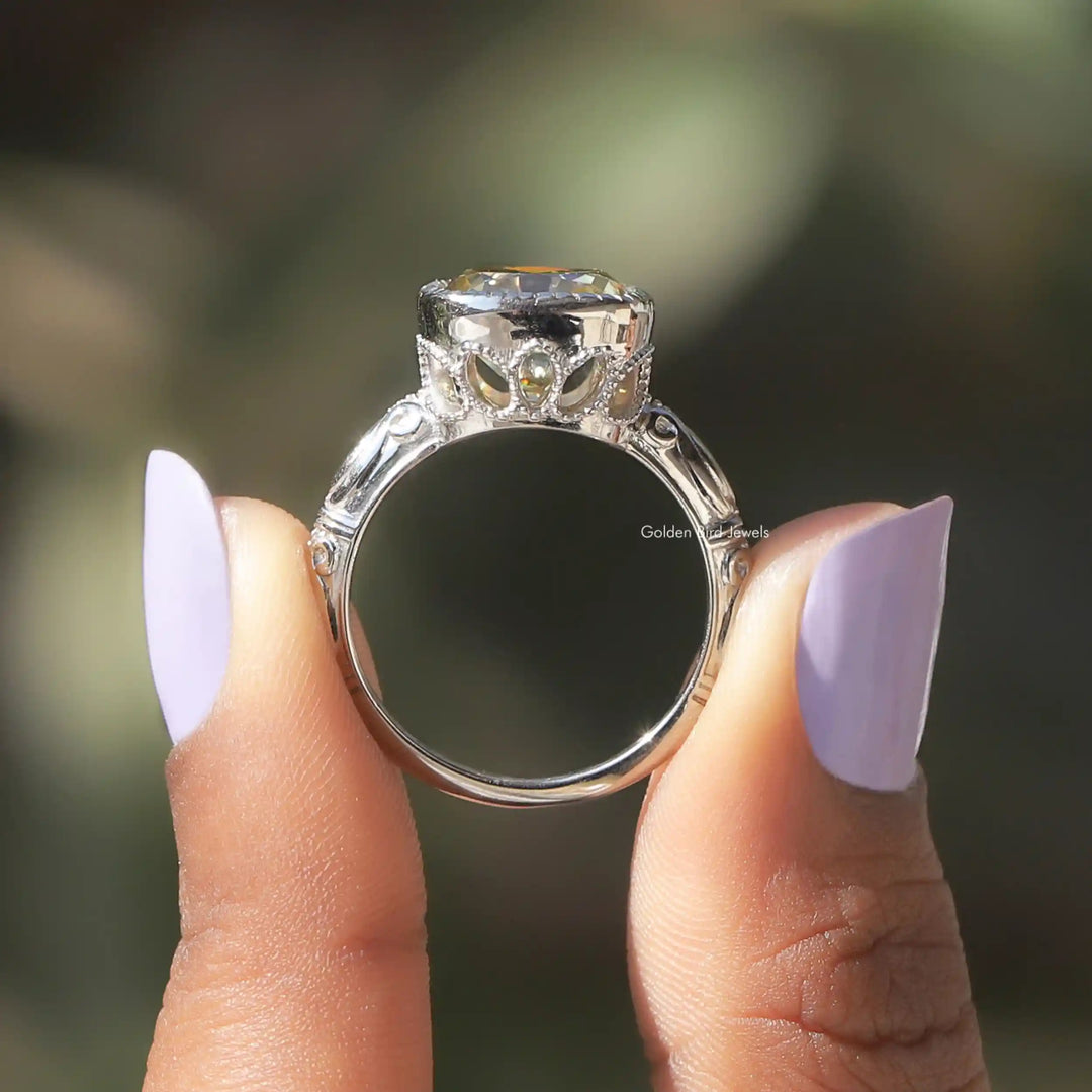 Moissanite Milgrain Cushion Cut Engagement Ring