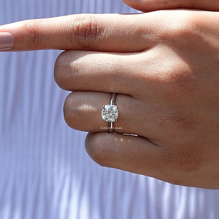 Colorless Cushion Cut Moissanite Hidden Halo Ring