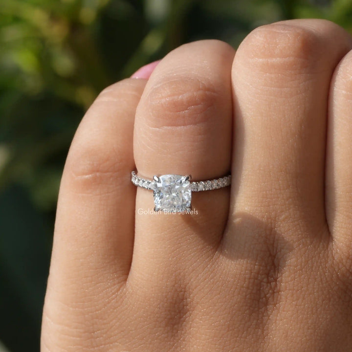 Cushion Cut Solitaire Accent Stone Engagement Ring